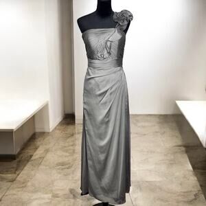 BARI JAY Gray One Shoulder Grecian Dress Chiffon Pleated Bridesmaid Formal Gown